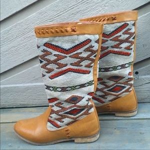 Leather and woven boho style boots